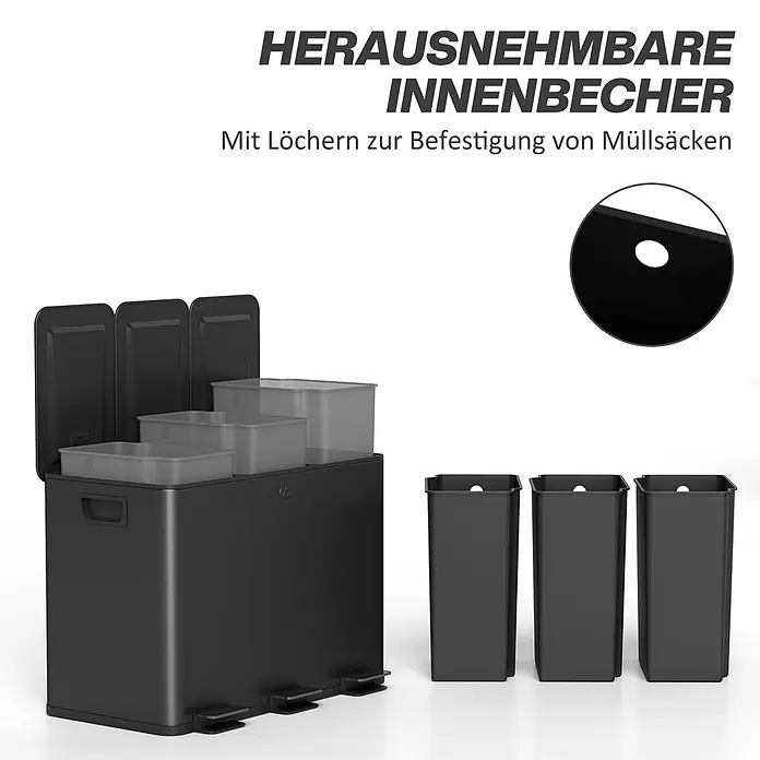 Homcom Mülltrennsystem - 45 l, Edelstahl, Schwarz
