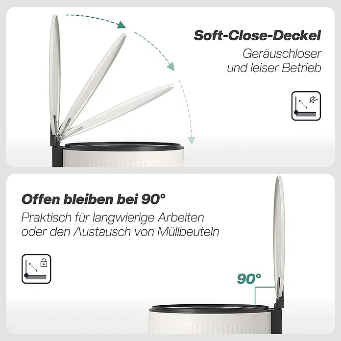 Homcom Treteimer mit Softclose-Deckel - 30 l, Metall, Cremeweiß