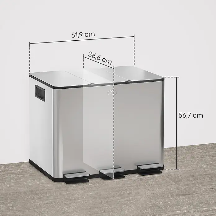 Homcom Mülltrennsystem mit Deodorant-Deckel - 60 l, Edelstahl, Silber