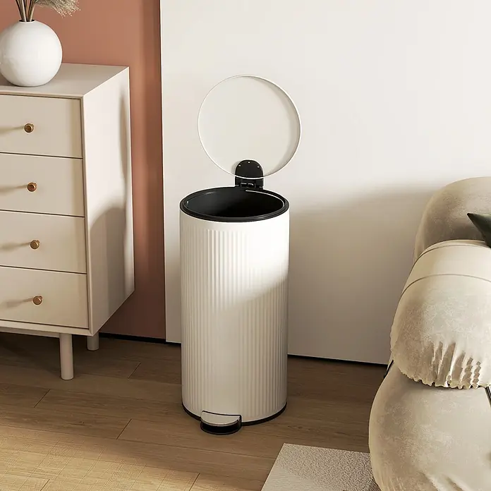 Homcom Treteimer mit Softclose-Deckel - 30 l, Metall, Cremeweiß