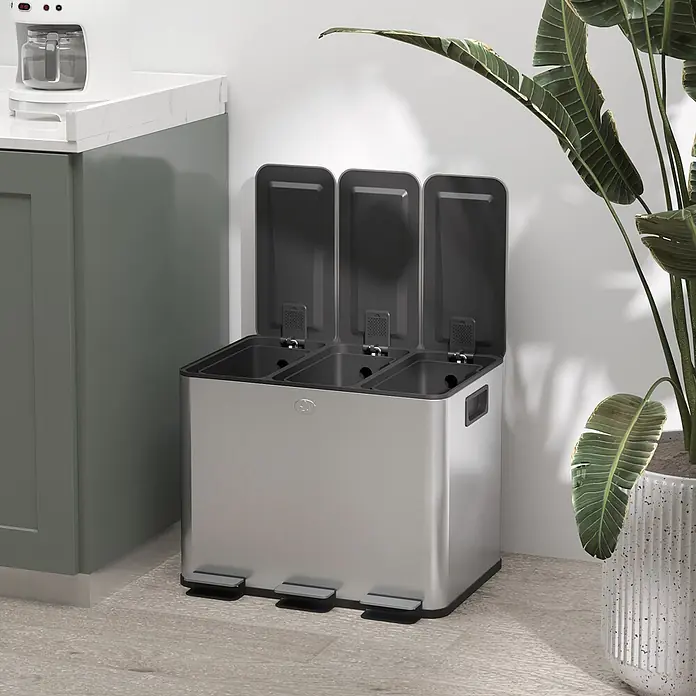 Homcom Mülltrennsystem mit Deodorant-Deckel - 60 l, Edelstahl, Silber