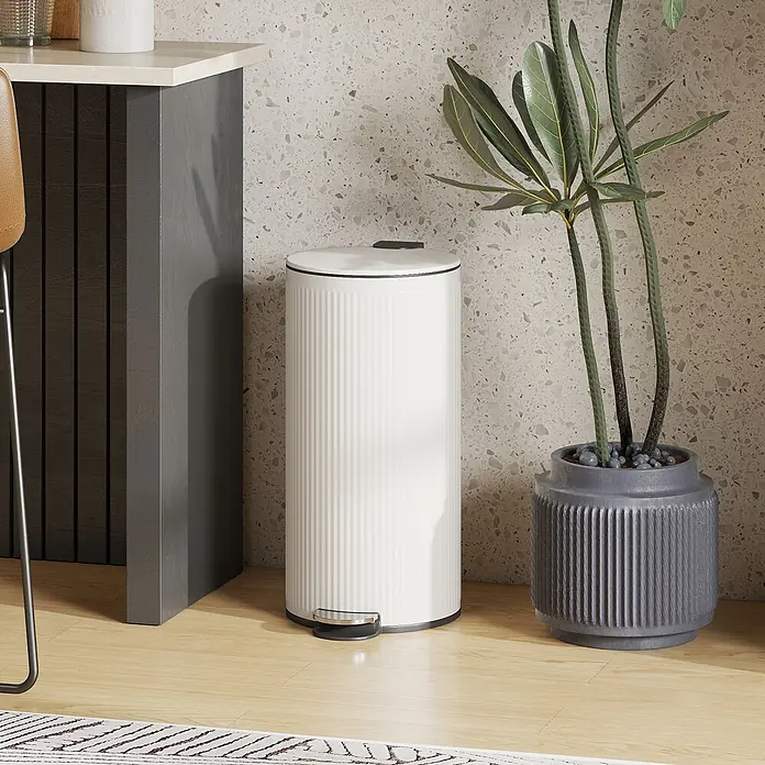 Homcom Treteimer mit Softclose-Deckel - 30 l, Metall, Cremeweiß