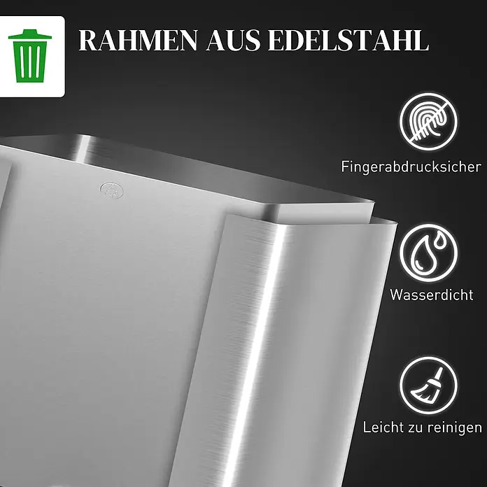 Homcom Mülltrennsystem mit Deodorant-Deckel - 60 l, Edelstahl, Silber