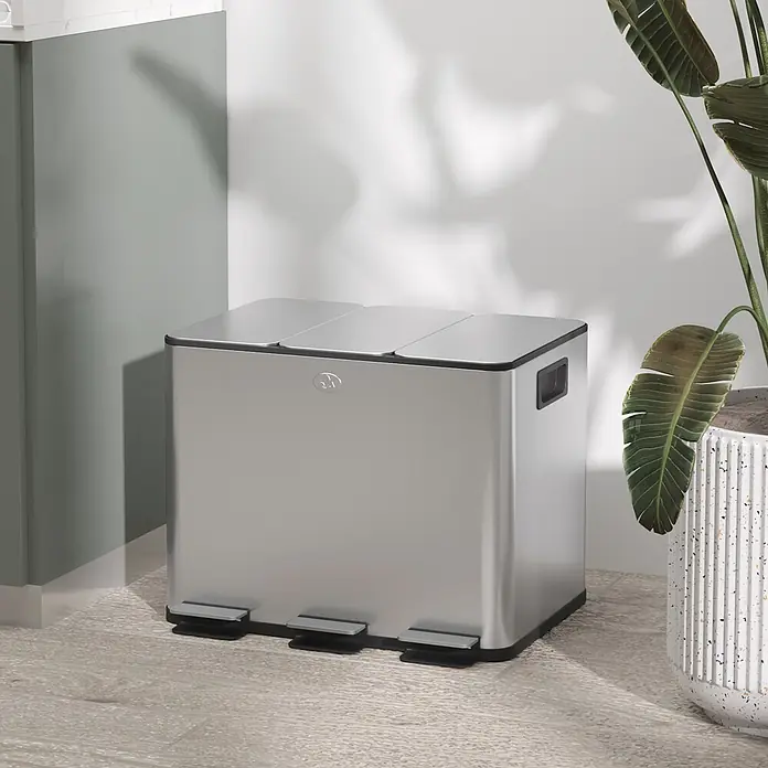 Homcom Mülltrennsystem mit Deodorant-Deckel - 60 l, Edelstahl, Silber