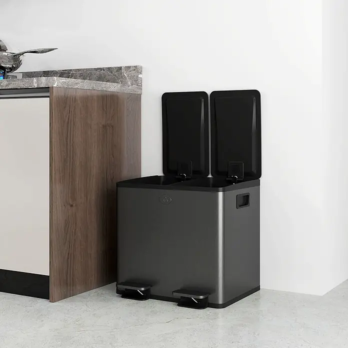 Homcom Treteimer Pedalöffnung - 30 l, Edelstahl, Schwarz
