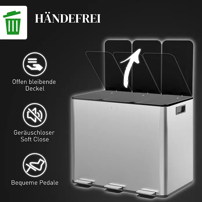Homcom Mülltrennsystem mit Deodorant-Deckel - 60 l, Edelstahl, Silber