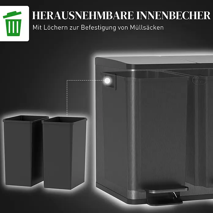 Homcom Treteimer Pedalöffnung - 30 l, Edelstahl, Schwarz