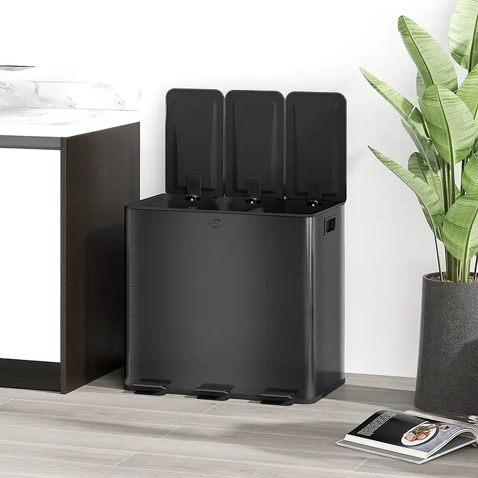 Homcom Mülltrennsystem mit Deodorant-Deckel - 45 l, Edelstahl, Schwarz