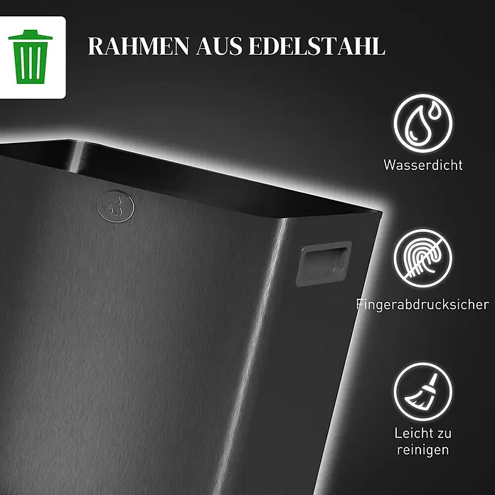 Homcom Treteimer Pedalöffnung - 30 l, Edelstahl, Schwarz
