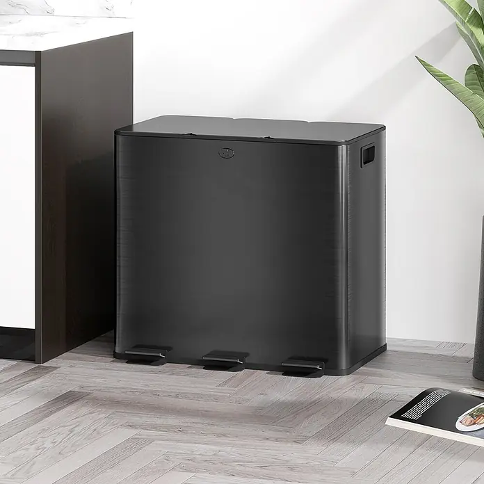 Homcom Mülltrennsystem mit Deodorant-Deckel - 45 l, Edelstahl, Schwarz