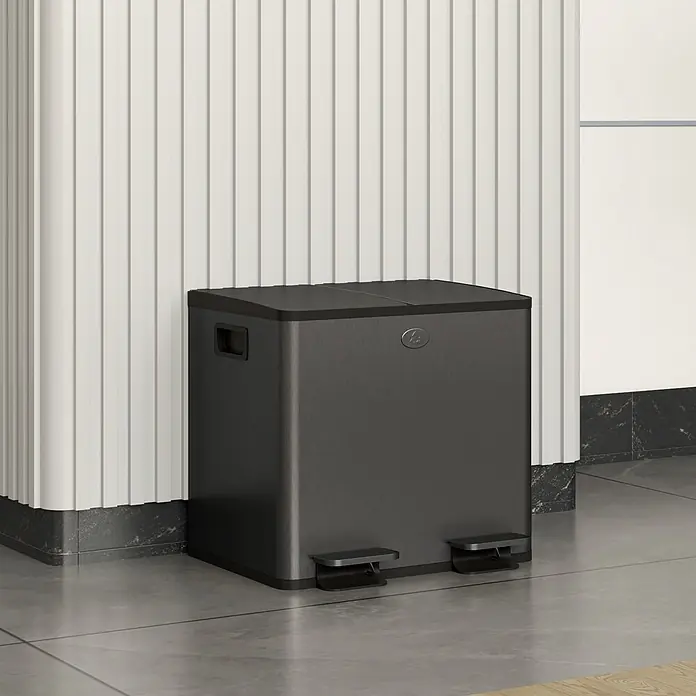 Homcom Treteimer Pedalöffnung - 30 l, Edelstahl, Schwarz