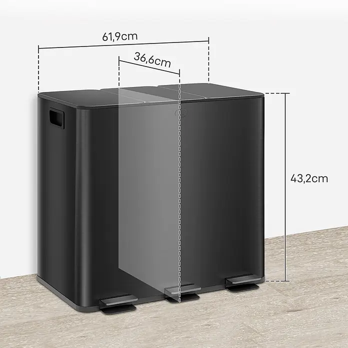 Homcom Mülltrennsystem mit Deodorant-Deckel - 45 l, Edelstahl, Schwarz