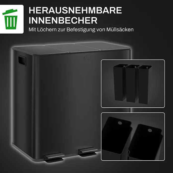 Homcom Mülltrennsystem mit Deodorant-Deckel - 45 l, Edelstahl, Schwarz