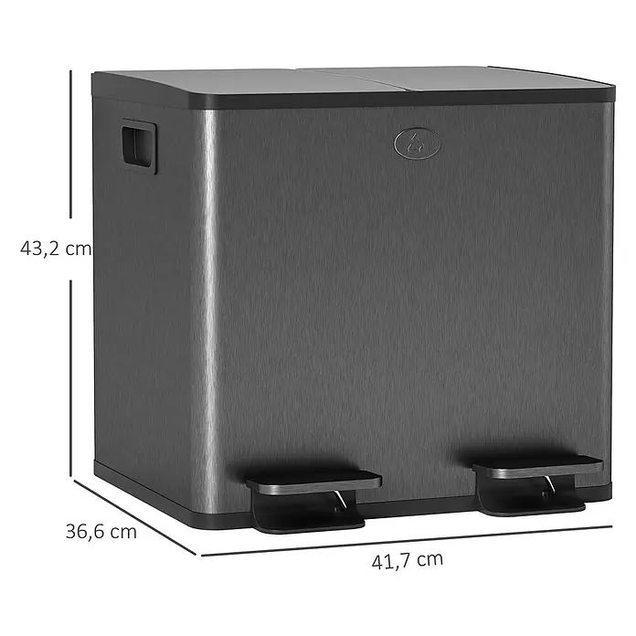 Homcom Treteimer Pedalöffnung - 30 l, Edelstahl, Schwarz