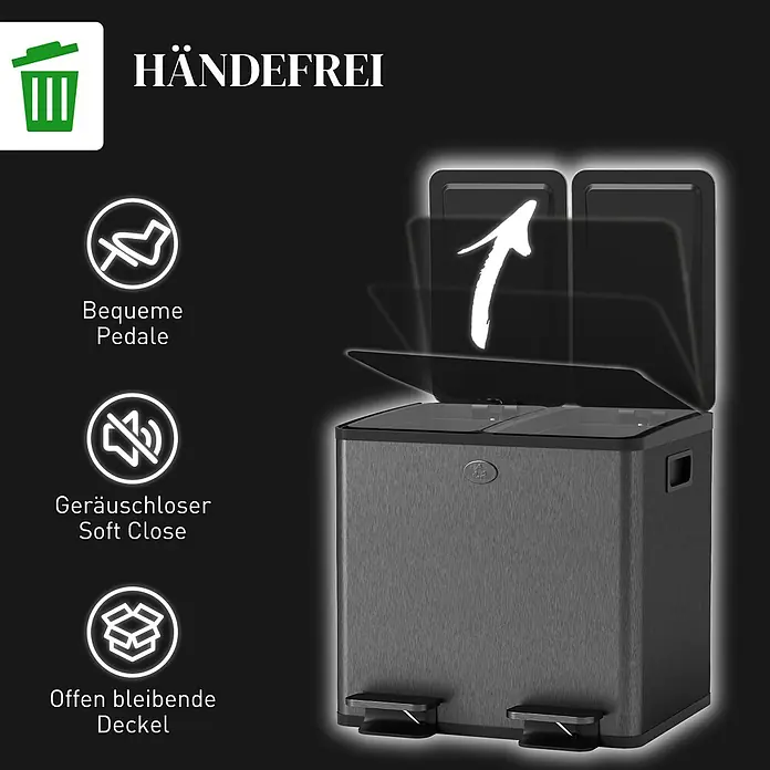 Homcom Treteimer Pedalöffnung - 30 l, Edelstahl, Schwarz