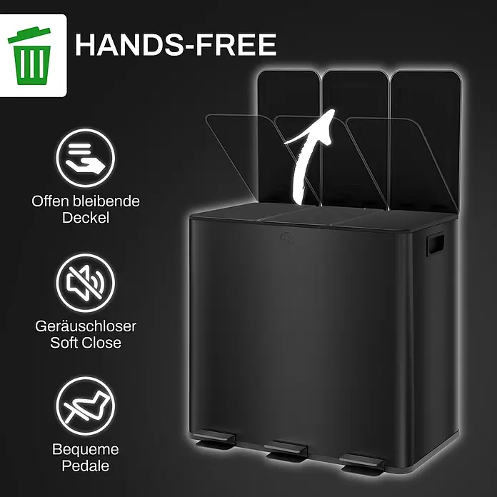 Homcom Mülltrennsystem mit Deodorant-Deckel - 45 l, Edelstahl, Schwarz