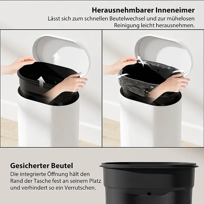 Homcom Treteimer Treteimer mit Softclose-Deckel - 12 l, Metall, Weiß