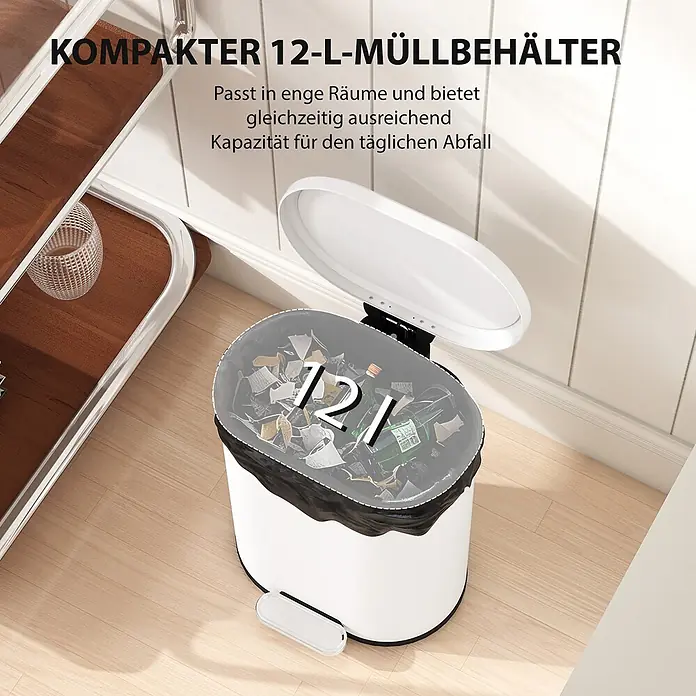 Homcom Treteimer Treteimer mit Softclose-Deckel - 12 l, Metall, Weiß