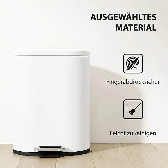 Homcom Treteimer Treteimer mit Softclose-Deckel - 12 l, Metall, Weiß