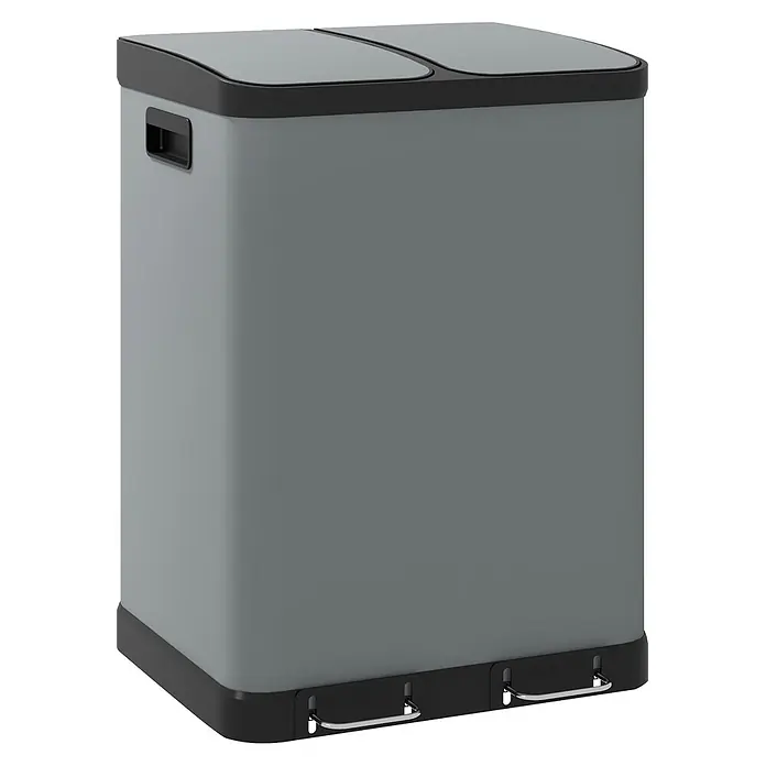 Homcom Mülltrennsystem Doppelfach-Mülleimer - 60 l, Metall, Grau