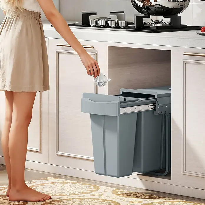 Homcom Einbaumülleimer - 30 l, Kunststoff, Grau