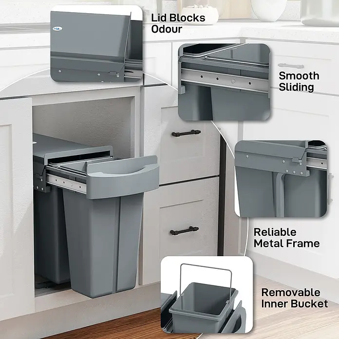 Homcom Einbaumülleimer - 30 l, Kunststoff, Grau
