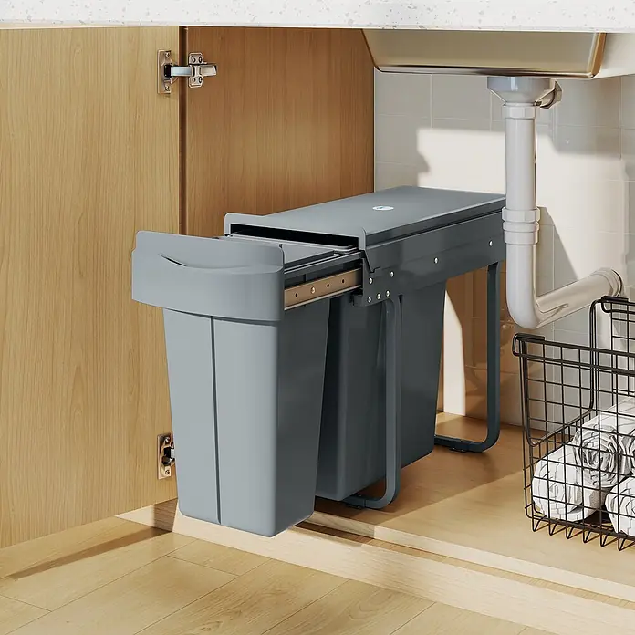 Homcom Einbaumülleimer - 30 l, Kunststoff, Grau
