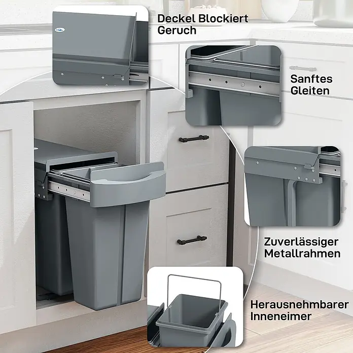 Homcom Einbaumülleimer - 30 l, Kunststoff, Grau