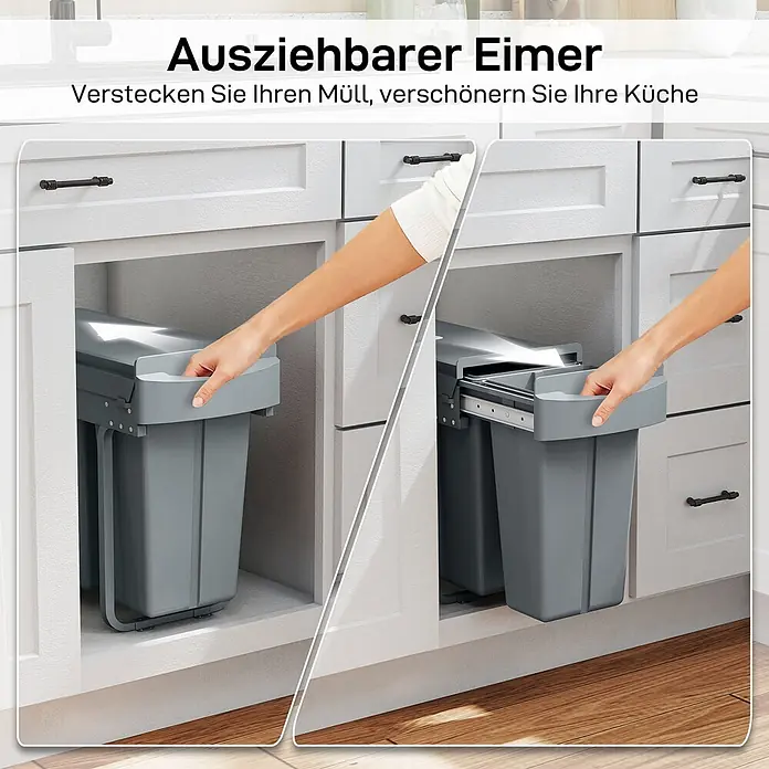 Homcom Einbaumülleimer - 30 l, Kunststoff, Grau