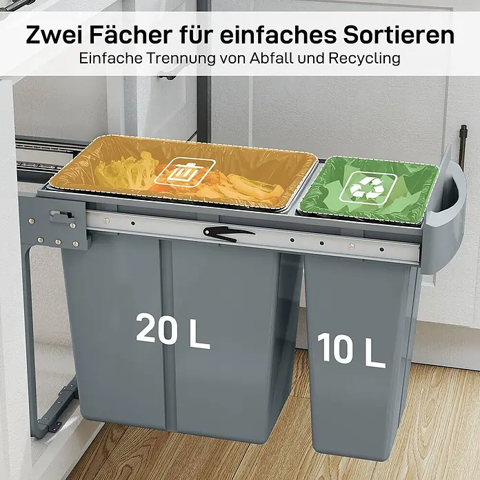 Homcom Einbaumülleimer - 30 l, Kunststoff, Grau