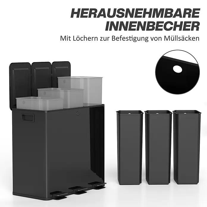 Homcom Mülltrennsystem Tretmülleimer - 60 l, Edelstahl, Schwarz