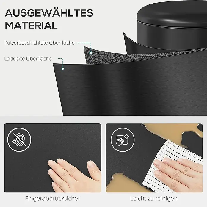 Homcom Treteimer 1-teilig - 30 l, Metall, Schwarz