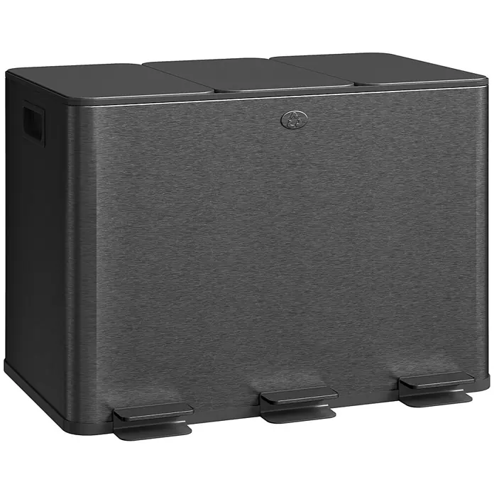 Homcom Mülltrennsystem Tretmülleimer - 60 l, Edelstahl, Schwarz