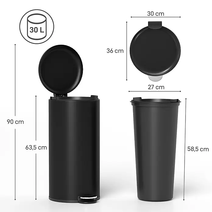 Homcom Treteimer 1-teilig - 30 l, Metall, Schwarz