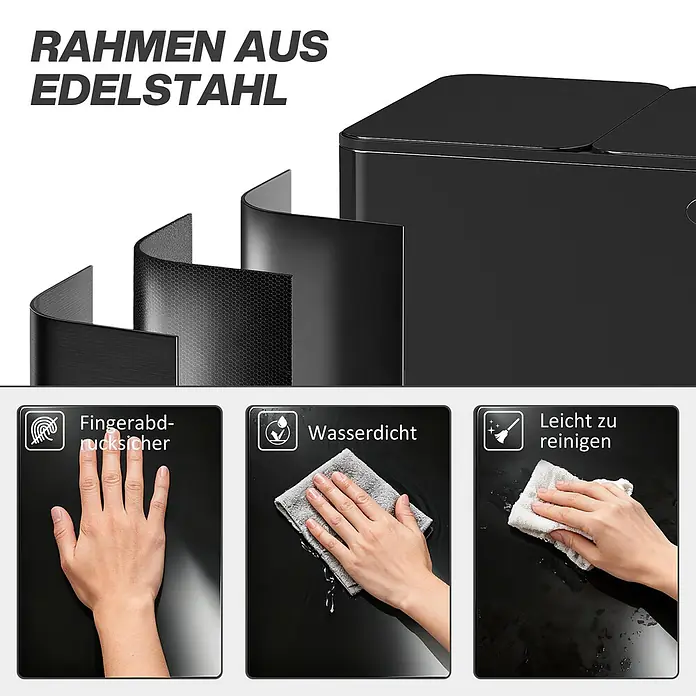 Homcom Mülltrennsystem Tretmülleimer - 60 l, Edelstahl, Schwarz