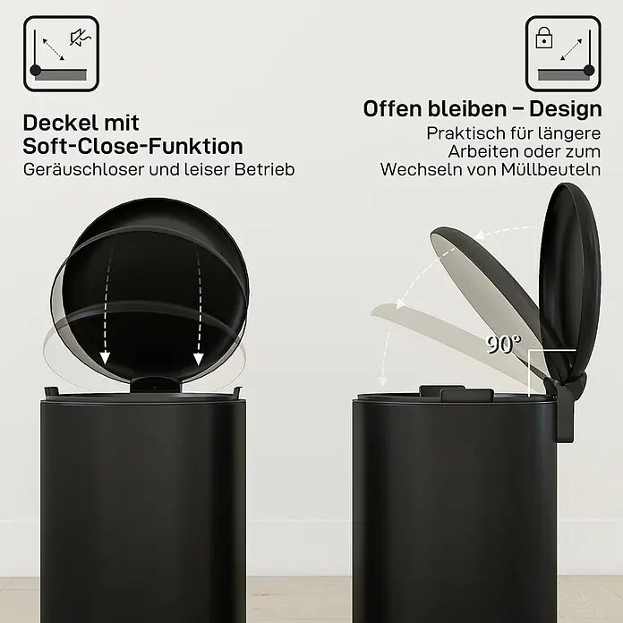 Homcom Treteimer 1-teilig - 30 l, Metall, Schwarz