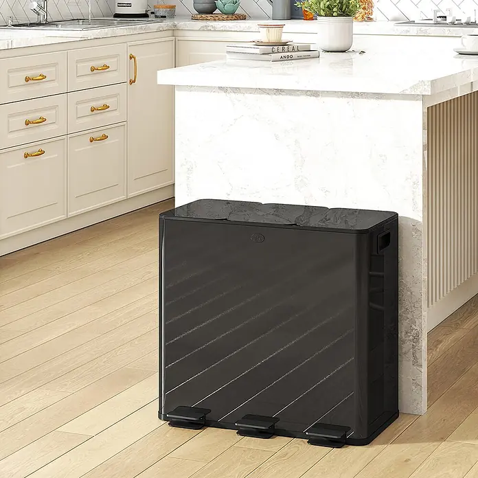 Homcom Mülltrennsystem Tretmülleimer - 60 l, Edelstahl, Schwarz