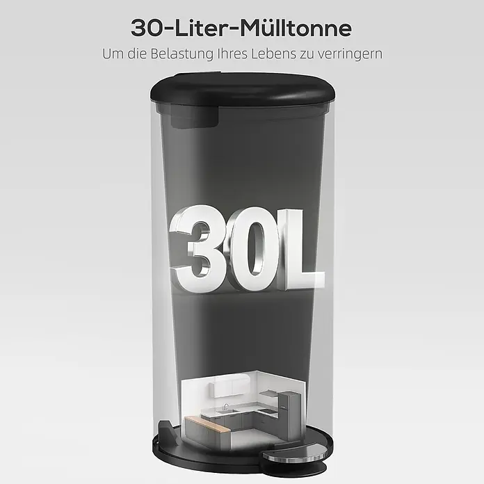 Homcom Treteimer 1-teilig - 30 l, Metall, Schwarz