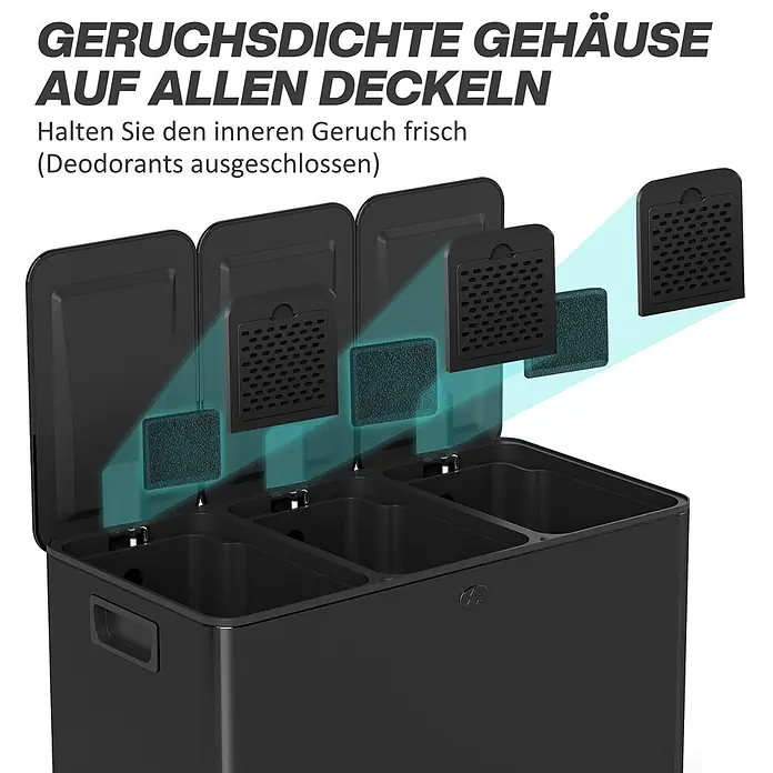 Homcom Mülltrennsystem Tretmülleimer - 60 l, Edelstahl, Schwarz