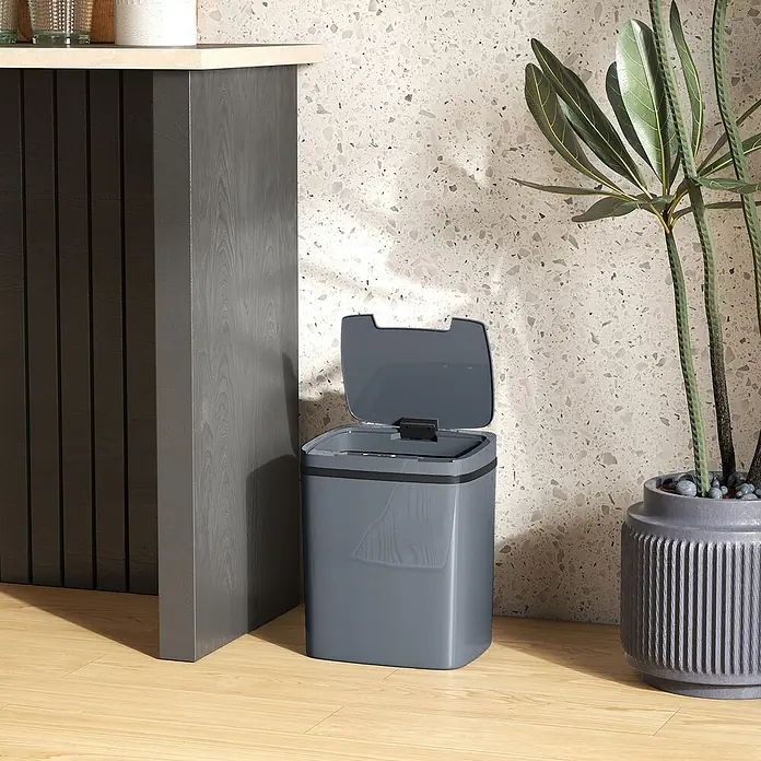 Homcom Sensormülleimer mit zwei Öffnungsmodi - 15 l, Kunststoff, Grau