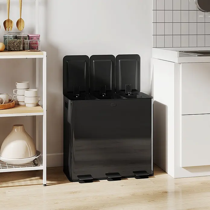 Homcom Mülltrennsystem Tretmülleimer - 60 l, Edelstahl, Schwarz