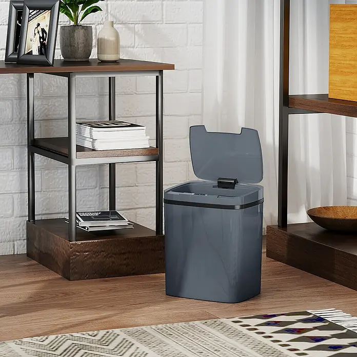 Homcom Sensormülleimer mit zwei Öffnungsmodi - 15 l, Kunststoff, Grau