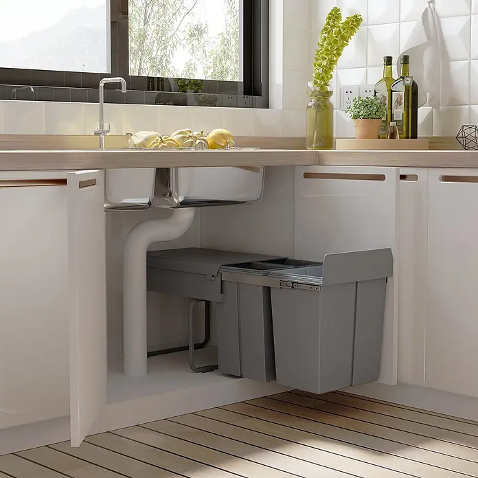 Homcom Einbaumülleimer Schienensystem - 40 l, Kunststoff, Grau