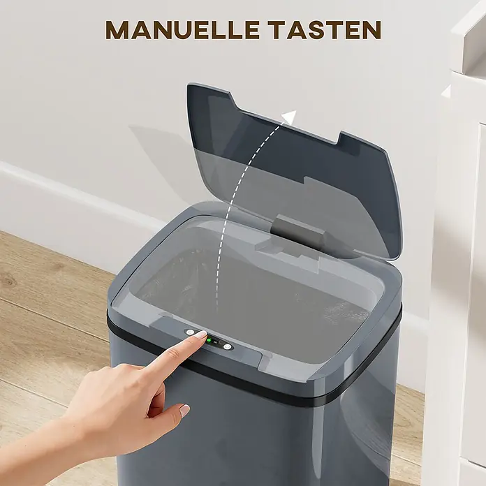 Homcom Sensormülleimer mit zwei Öffnungsmodi - 15 l, Kunststoff, Grau
