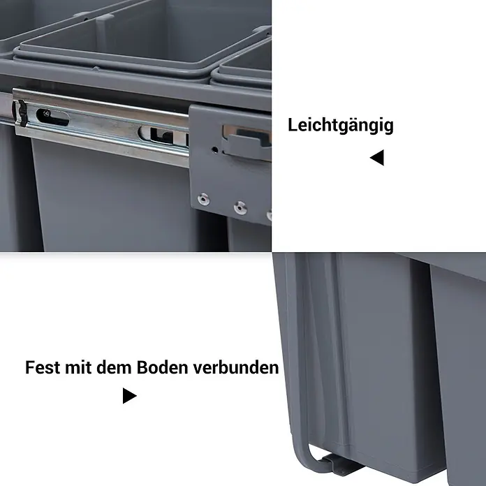 Homcom Einbaumülleimer Schienensystem - 40 l, Kunststoff, Grau