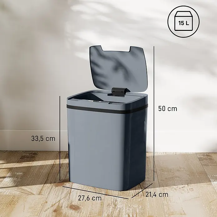 Homcom Sensormülleimer mit zwei Öffnungsmodi - 15 l, Kunststoff, Grau