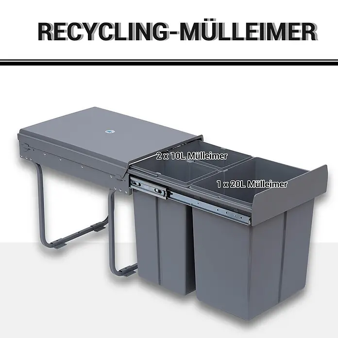 Homcom Einbaumülleimer Schienensystem - 40 l, Kunststoff, Grau
