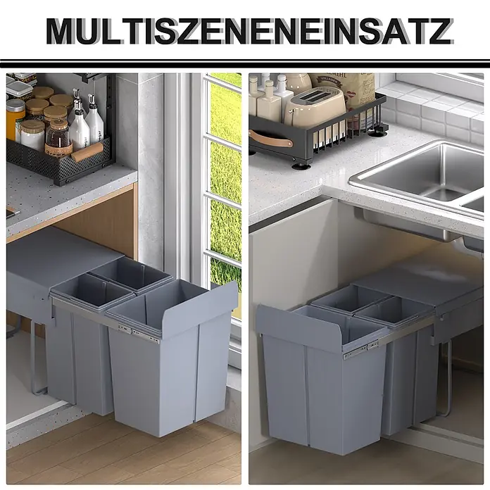 Homcom Einbaumülleimer Schienensystem - 40 l, Kunststoff, Grau
