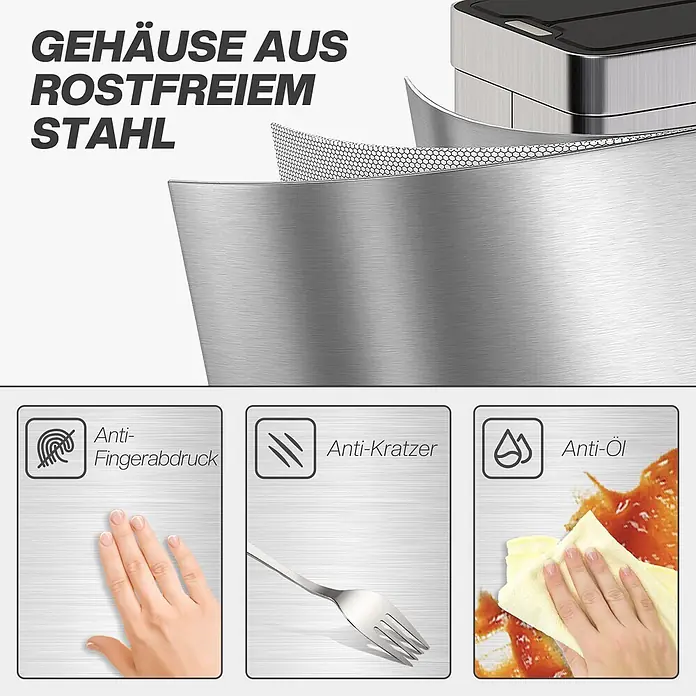 Homcom Sensormülleimer Sensor-Mülleimer - 55 l, Edelstahl, Silber