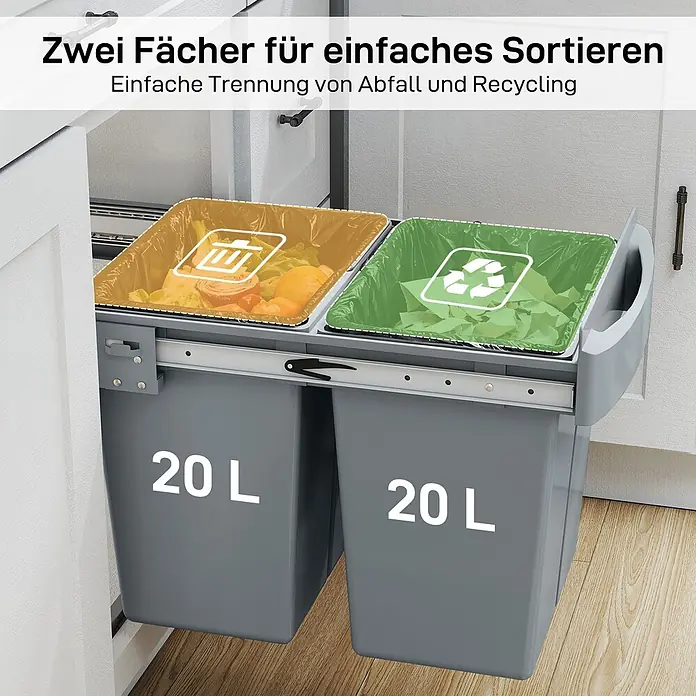 Homcom Einbaumülleimer ausziehbarer Mülleimer - 40 l, Kunststoff, Grau